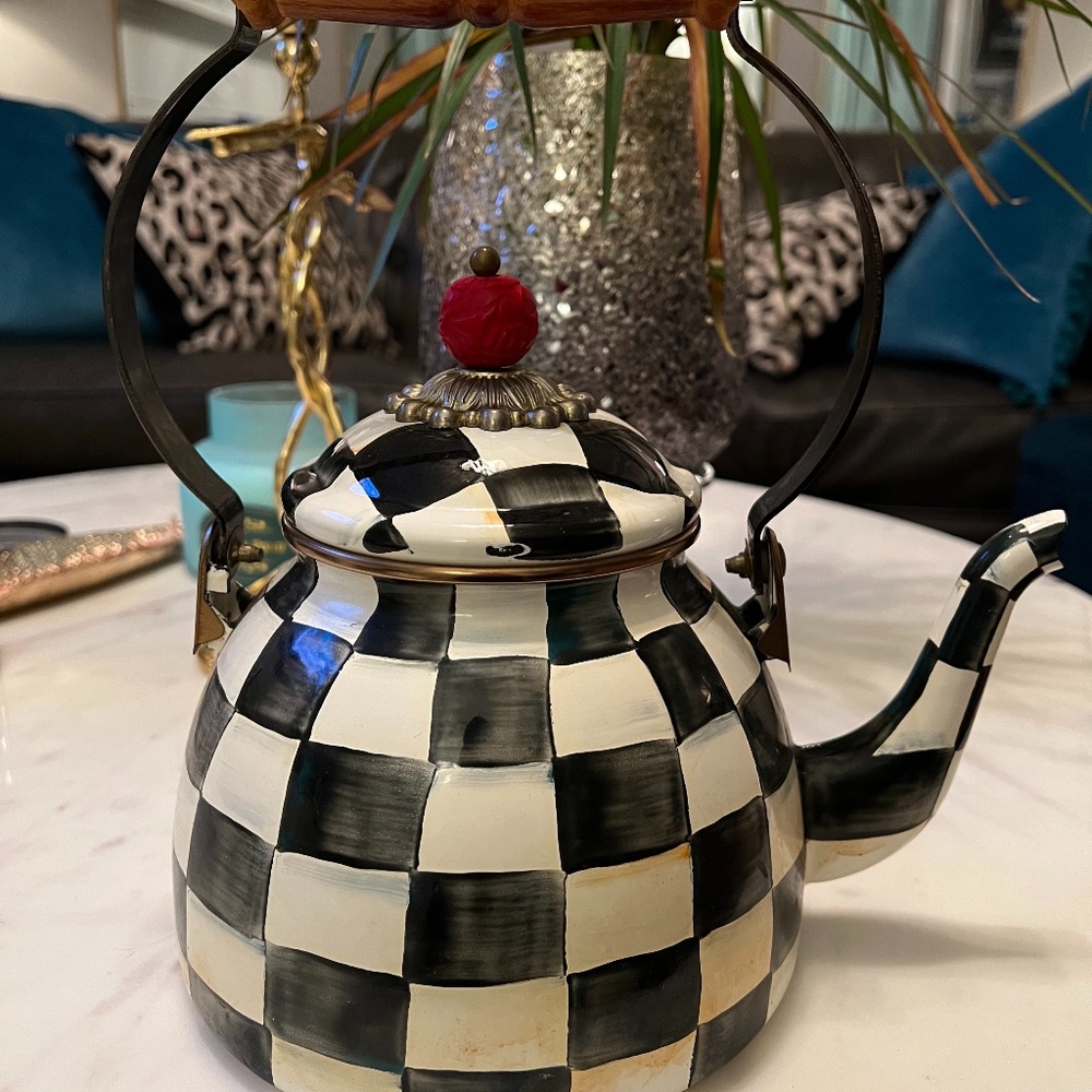 Mackenzie Child Country Check Enamel Tea Kettle -3 quarts